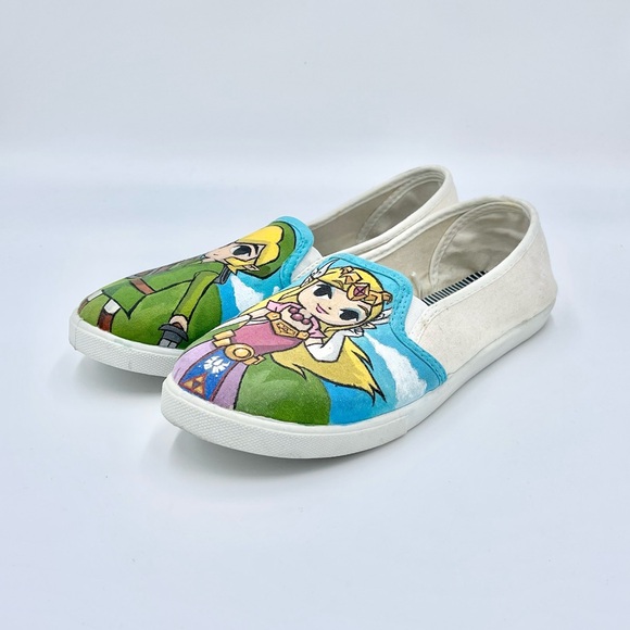 RARE Legend of Zelda Wind Waker Custom Painted Canvas Slip On Shoes Women’s Sz 8 - Picture 4 of 14